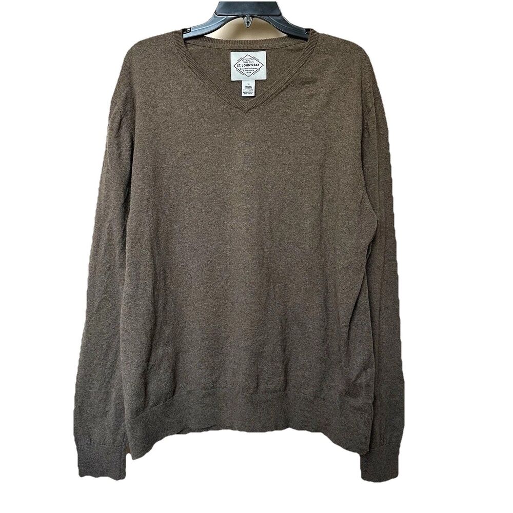 St Johns Bay Sweater Men’s XL Brown Cotton Cashmere Academia Classic Neutral Dad